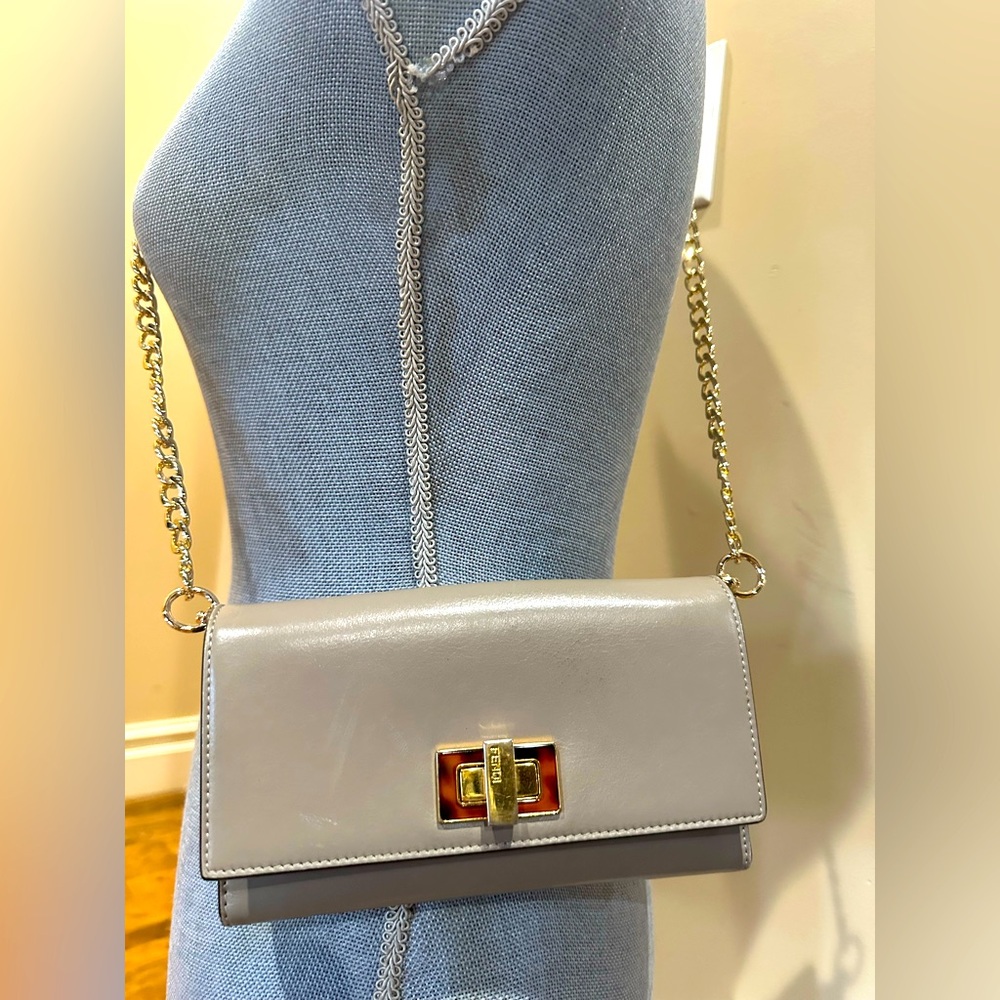Fendi Leather Peekaboo Flap Wallet Grey